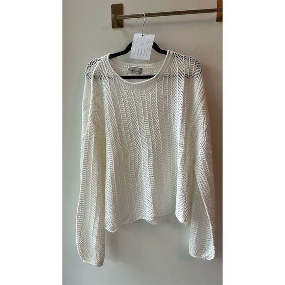 Zenana White Open-Knit Pullover Sweater Size M - Picture 1 of 6